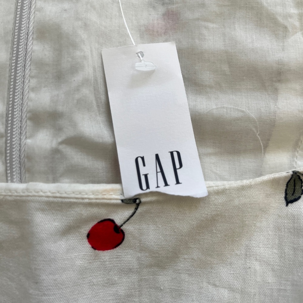 NWT GAP Linen Blwnd Cap Sleeve Mini Dress Back Zip Sz L CHERRIES off white $60 - Picture 4 of 12